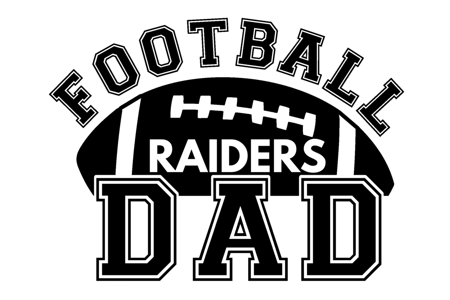 Design of 'Football Raiders Dad' text on a white background